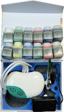 Богатый подарочный набор компрессор TC-12k с аэрографом + набор из 12 красок