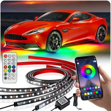Підсвічування шасі LED RGB світлодіодні смуги світла під автомобіль авто + пульт дистанційного керування APPka