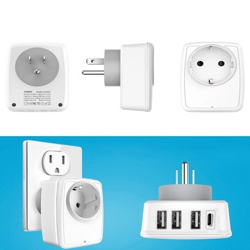 5 в 1 дорожній адаптер-1AC 3USB-a 1USB-c тип B (США)