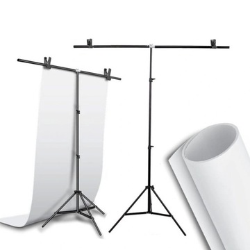 Фон для фотосъемки из ПВХ белый 1X2 м + студийный штатив T-типа 2, 2x1, 5 м
