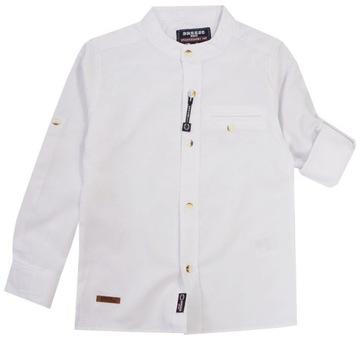 Рубашка с воротником-стойкой и закатанными рукавами белая 134 H201