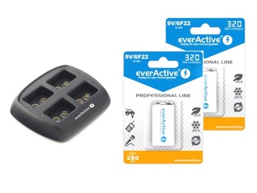 Зарядний пристрій для акумуляторів everActive + 2x 6F22 9V