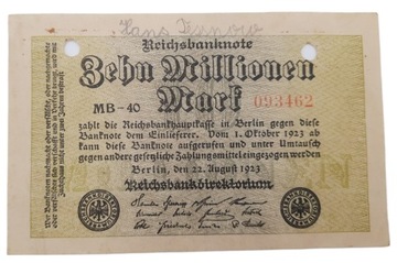 Стара колекційна банкнота Німеччина 10 мільйонів марок 1923
