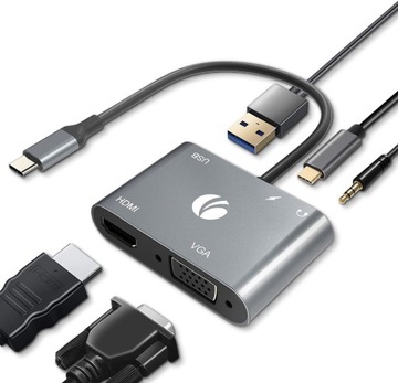 Адаптер USB-C VGA HDMI USB 3.0 PD Audio VCOM
