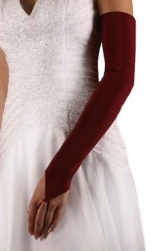 Бордові довгі весільні рукавички для весільного плаття