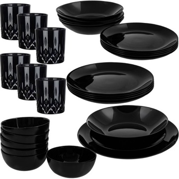 Набор посуды тарелки стаканы черный Lumin 30el