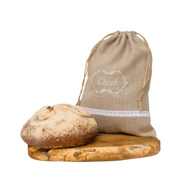 Льняная сумка для хлеба с кружевом и вышивкой