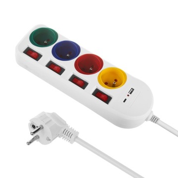 Подовжувач живлення Maclean, 4 розетки + USB A / C, MCE508 Вт