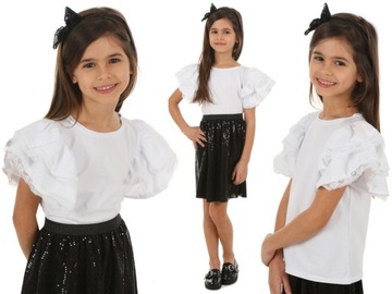 Блузка с оборками, школа, польский продукт-146 белый