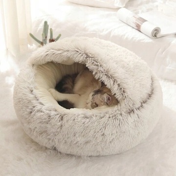 Кровать для кошки собаки плюшевый теплый домик 40 см
