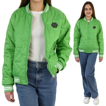 Переходная куртка-бомбер карманы зеленый 140