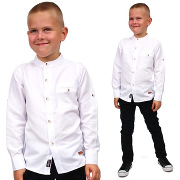Элегантная белая рубашка со стоячим воротником школа 134