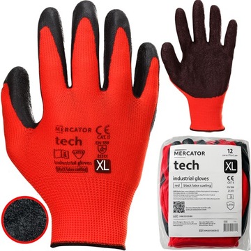 Латексные рабочие перчатки Mercator Tech Red + Black Fit R. XL-12 пар