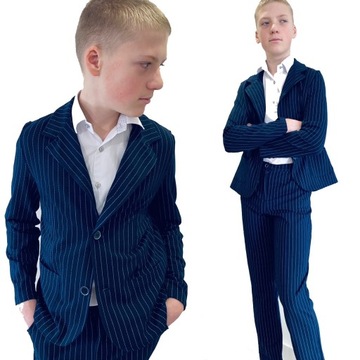 Костюм для мальчиков темно-синий с поясом блейзер брюки 140 новинка