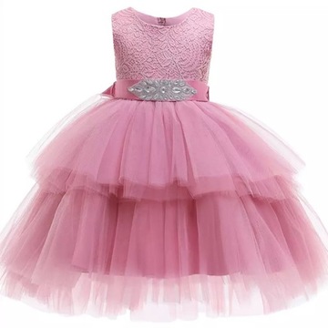 Платье для девочек розовое бальное платье асимметричный тюль 128 / 134