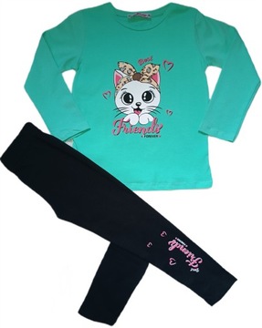 Комплект для дівчинки 116 м'ятно-Зелена блузка з кошеням легінси