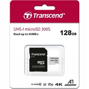TRANSCEND 128 ГБ micro SD XC 300S UHS U3 95mbs A1