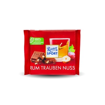 Молочний шоколад квадратний Ritter Sport 100 г Ром Trauben Nuss