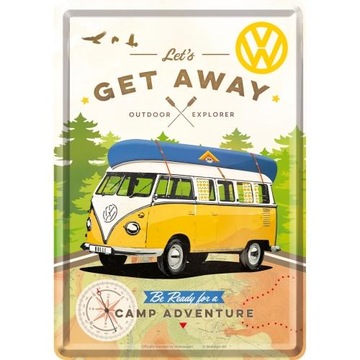 Металлическая открытка VW Bulli Let Get Away RV