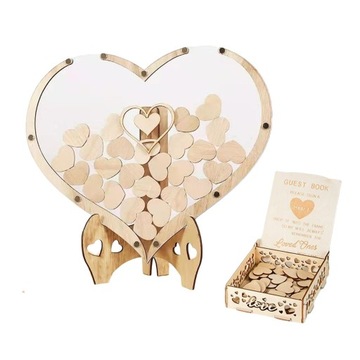 Альтернативная свадебная гостевая книга, с 80 деревянными знаками в форме сердца, прозрачным сердцем
