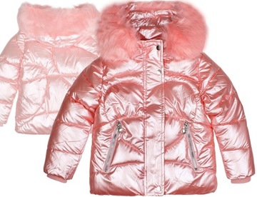 Зимняя куртка из искусственного меха розовый очень теплый мех 7/8 122/128