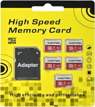 Набор 5X карта памяти MicroSD 16GB C10 U1 + адаптер SD SDHC памяти