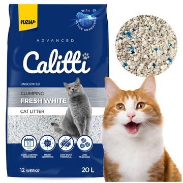 БЕНТОНІТОВИЙ ГРУДКУВАТИЙ НАПОВНЮВАЧ ДЛЯ КОТЯЧОГО ТУАЛЕТУ CALITTI FRESH WHITE 20L