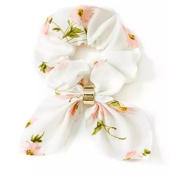 Гумка Біла квіткова елегантна для волосся махрова пов'язка на голову вуха гумки