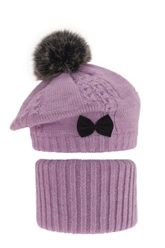 Бере, шапка для дівчаток + димар комплект р. 52-54 фіолетовий