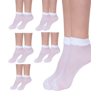 5 пар весняно-літніх шкарпеток для дівчаток білі з милими оборками 20den