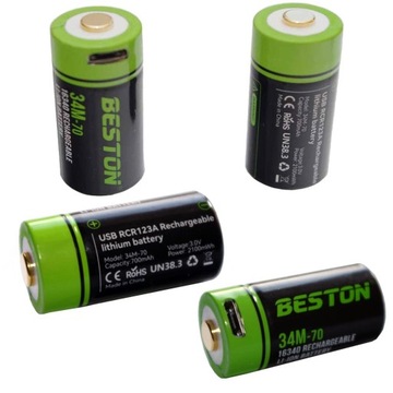 4X акумуляторна батарея CR123a 3.0 V 2100 mWh USB RCR 16340 Lithium