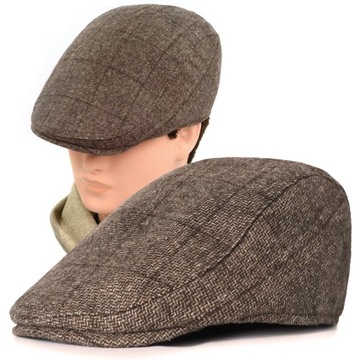 Мужская зимняя теплая элегантная клетчатая шапка из 50% шерсти