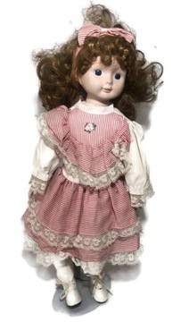 Керамічна лялька 40 см плаття з поясом + підставка