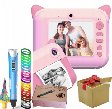 Цифровая камера принтер розовый + ручка 3d 2в1