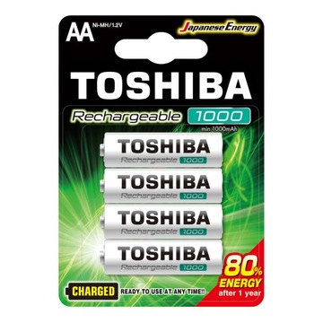 4X аккумуляторные батареи TOSHIBA AA R6 1000mAh