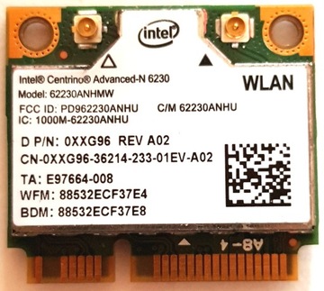 INTEL 6230 WiFi карта 802.11 b/g/n 2.4 и 5 ГГц до 300 Мбит / с 62230anhmw