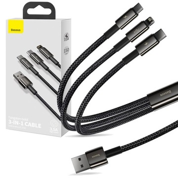 BASEUS высокоскоростной кабель 3в1 мощный кабель USB - USB-C/Lightning/micro USB 1,5 м