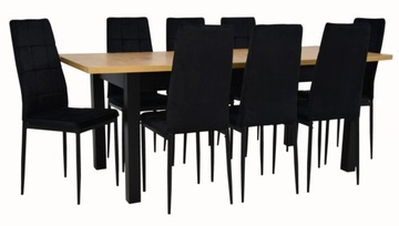 Великий стіл дуб + 8 стьобаних стільців велюр оксамит