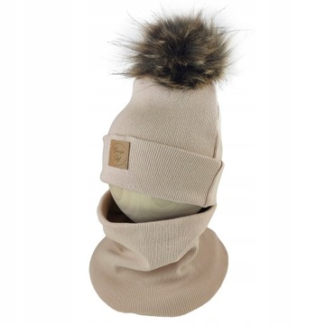 Зимова тепла шапка з димоходом для хлопчика з бавовни R. 48-51 помпон