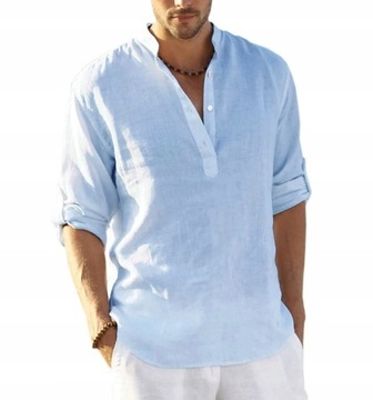 Мужская хлопковая рубашка с воротником-стойкой, модная элегантная удобная рубашка с закатанными рукавами