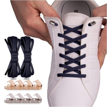 Шнурки для обуви на плоской подошве без завязок темно-синего цвета