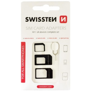Универсальный адаптер для SIM-карты SWISSTEN 4 в 1 micro nano SIM + ключ