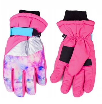 Лыжные перчатки с пятью пальцами толстые теплые розовые YOCLUB 16 см