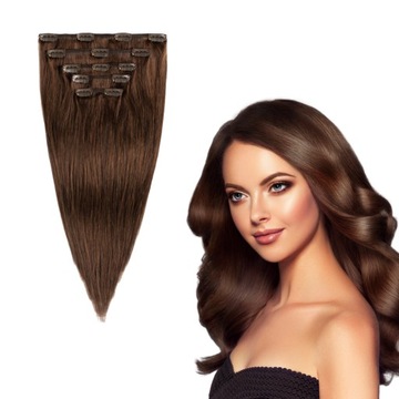 Натуральные волосы клип в 40-45 см 65 г 6 лент коричневый #3