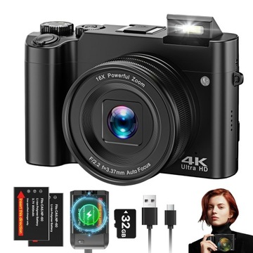 ЦИФРОВА КАМЕРА VLOG 4K 64MP 16X ОПТИЧНИЙ ЗУМ ANTISHAKE 32GB