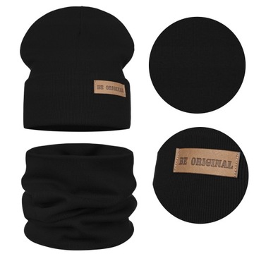 Теплий дитячий комплект шапка і димохід подвійний матеріал 48-52 чорний