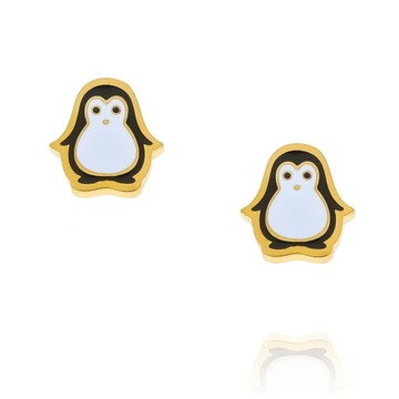 Злоті сережки для дівчинки з нержавіючої сталі емаль пінгвін Пінгвін