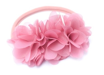 Повязка на голову из тюля с цветами грязно-розовый