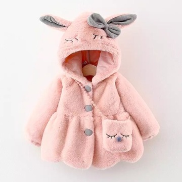 Розовый 92 пальто + сумка кролик уши мех