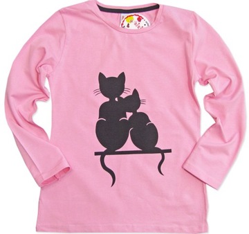 140см блузка бавовна футболка кішки довгий рукав рожевий K143